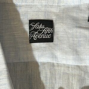 100% Linen Saks Fifth Avenue Button up Shirt Men’s 16.5 Blue Long Sleeve